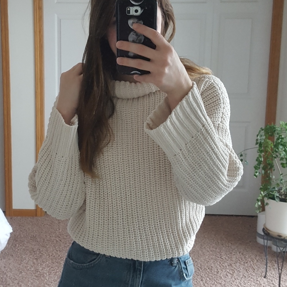 Chenille turtleneck cream sweater